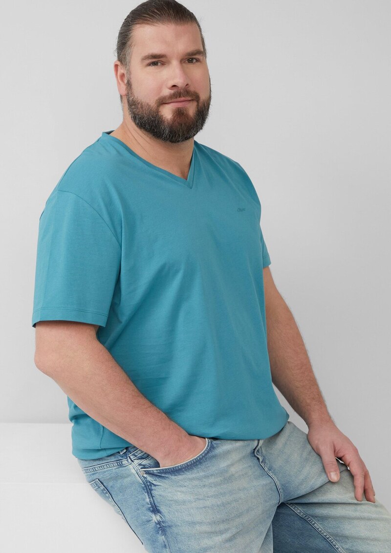 Jersey-T-Shirt mit V-Ausschnitt und Logo