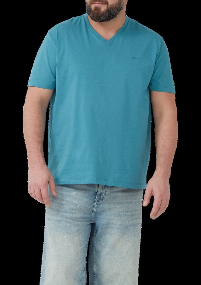 Jersey-T-Shirt mit V-Ausschnitt und Logo