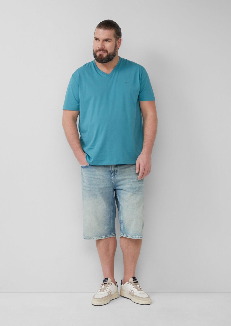 Jersey-T-Shirt mit V-Ausschnitt und Logo