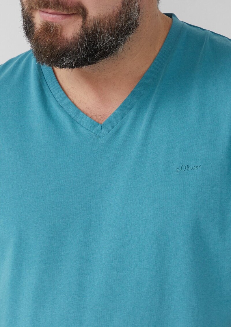 Jersey-T-Shirt mit V-Ausschnitt und Logo