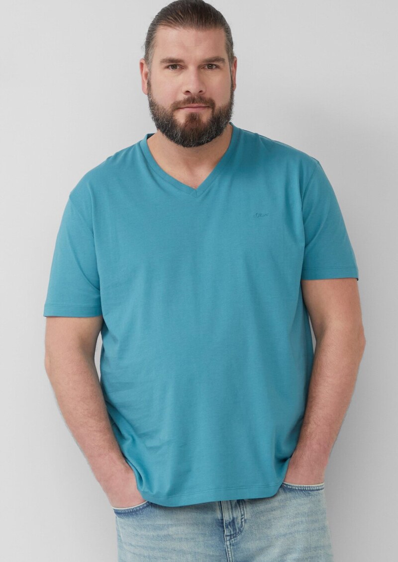 Jersey-T-Shirt mit V-Ausschnitt und Logo