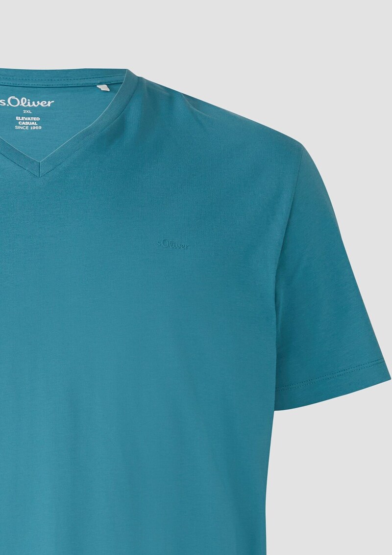 Jersey-T-Shirt mit V-Ausschnitt und Logo