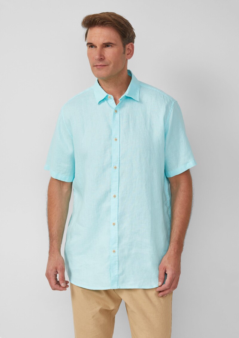 Regular Fit: Leichtes Kurzarmhemd aus 100% Leinen