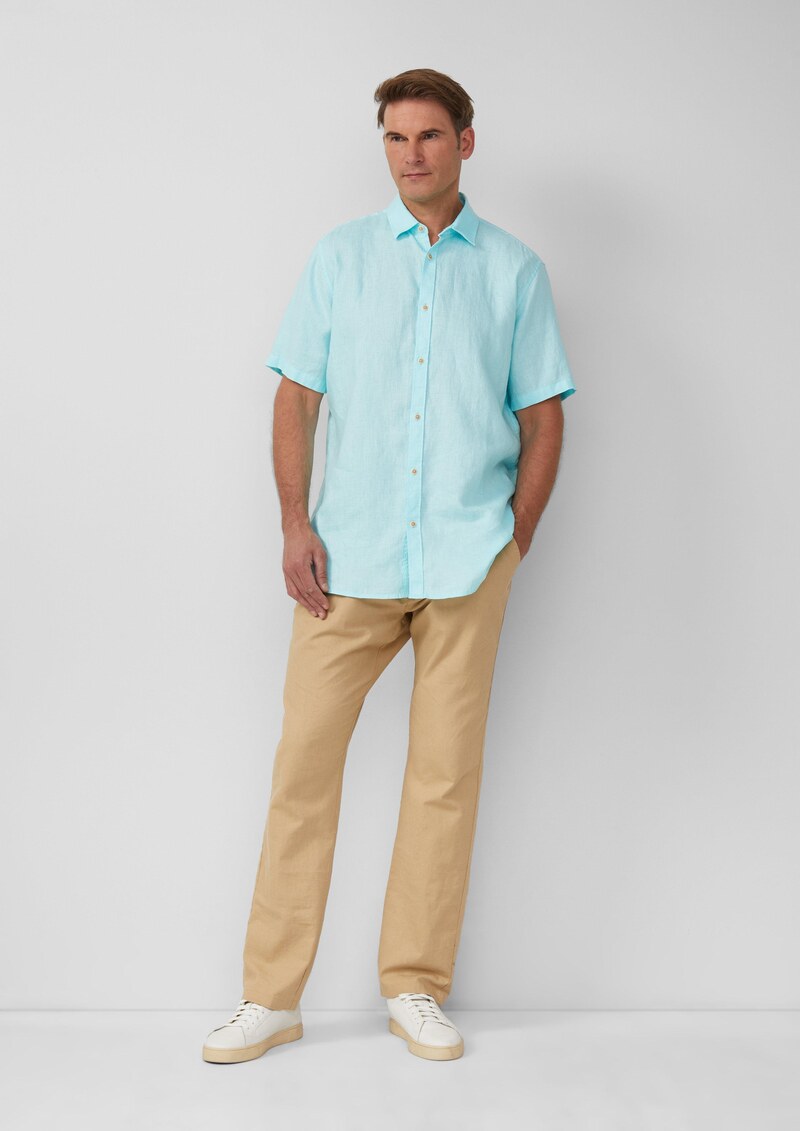 Regular Fit: Leichtes Kurzarmhemd aus 100% Leinen