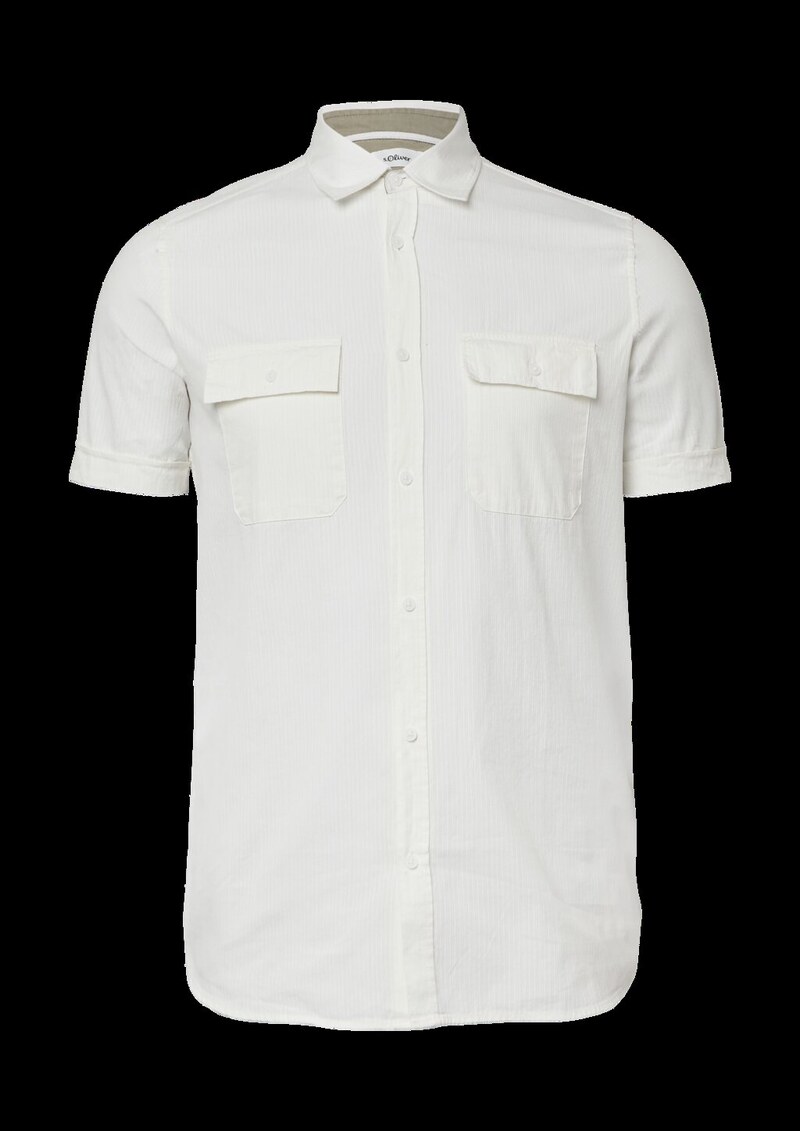 Regular Fit: Kurzarmhemd mit Strukturstreifen und Kentkragen