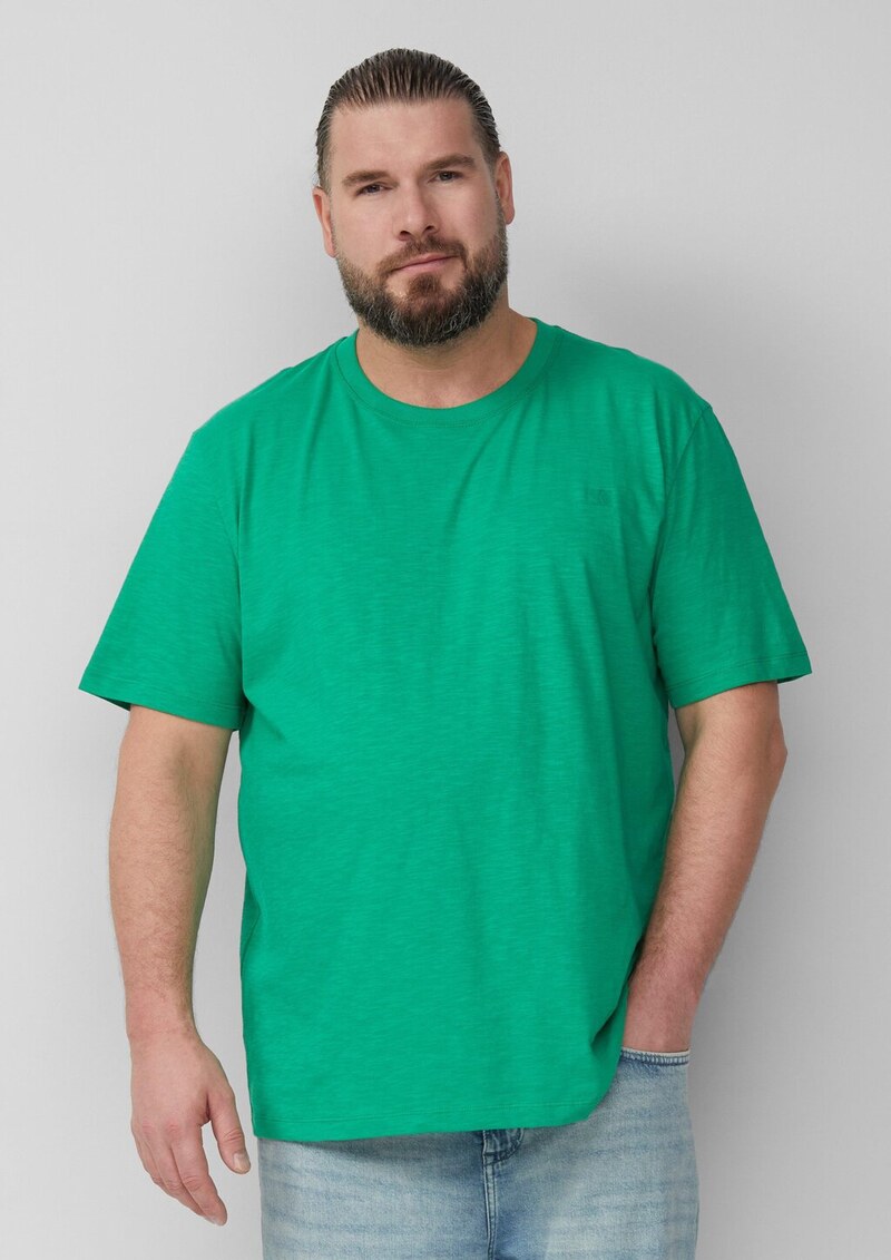 T-Shirt mit Flammgarnstruktur und Logo-Print