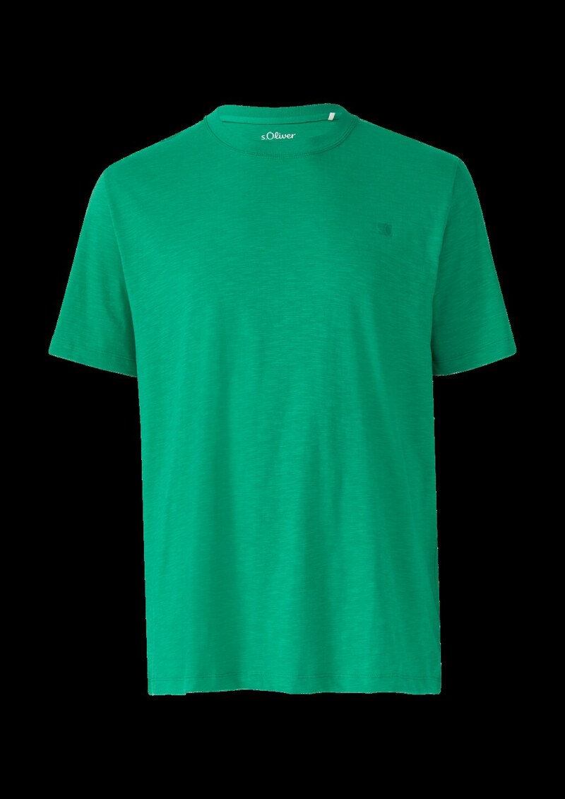 T-Shirt mit Flammgarnstruktur und Logo-Print