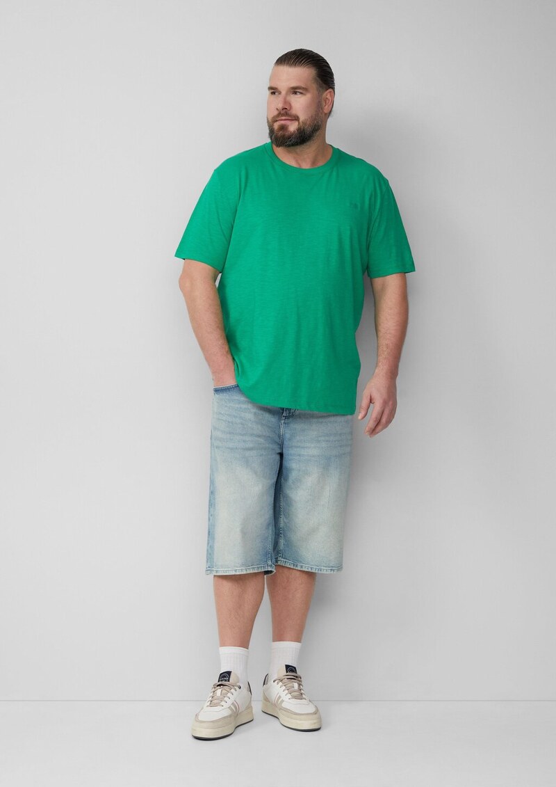 T-Shirt mit Flammgarnstruktur und Logo-Print