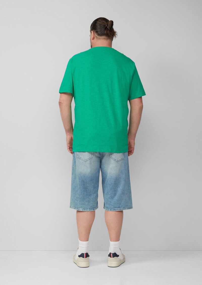 T-Shirt mit Flammgarnstruktur und Logo-Print