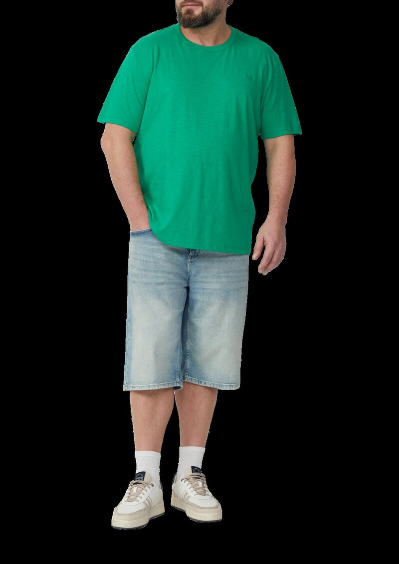 T-Shirt mit Flammgarnstruktur und Logo-Print