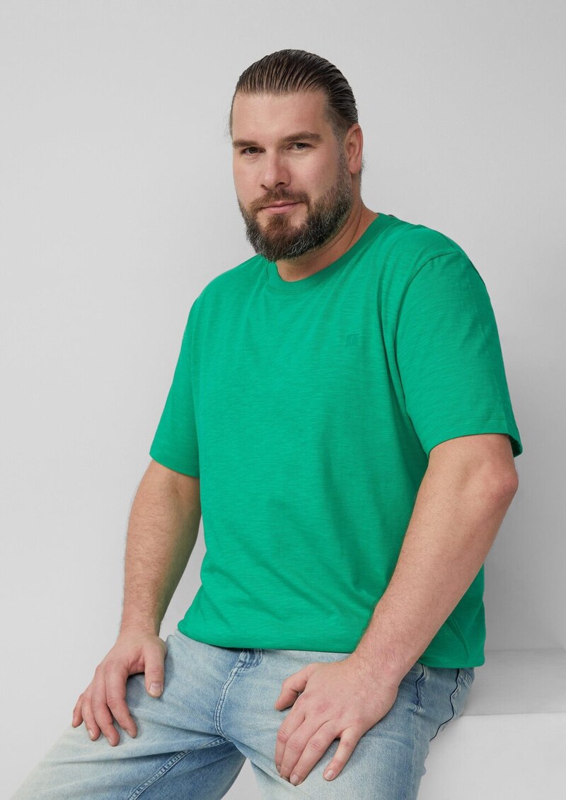 T-Shirt mit Flammgarnstruktur und Logo-Print