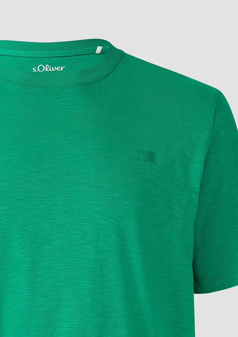 T-Shirt mit Flammgarnstruktur und Logo-Print