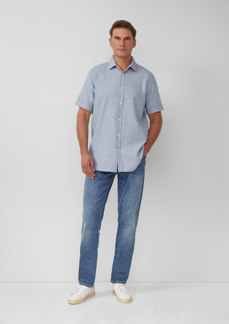 Regular Fit: Strukturiertes Kurzarmhemd aus Baumwolle mit Kentkragen