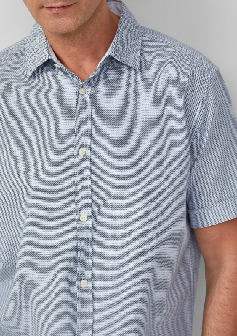 Regular Fit: Strukturiertes Kurzarmhemd aus Baumwolle mit Kentkragen