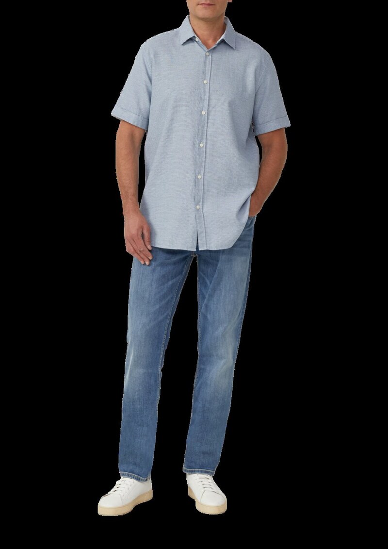 Regular Fit: Strukturiertes Kurzarmhemd aus Baumwolle mit Kentkragen