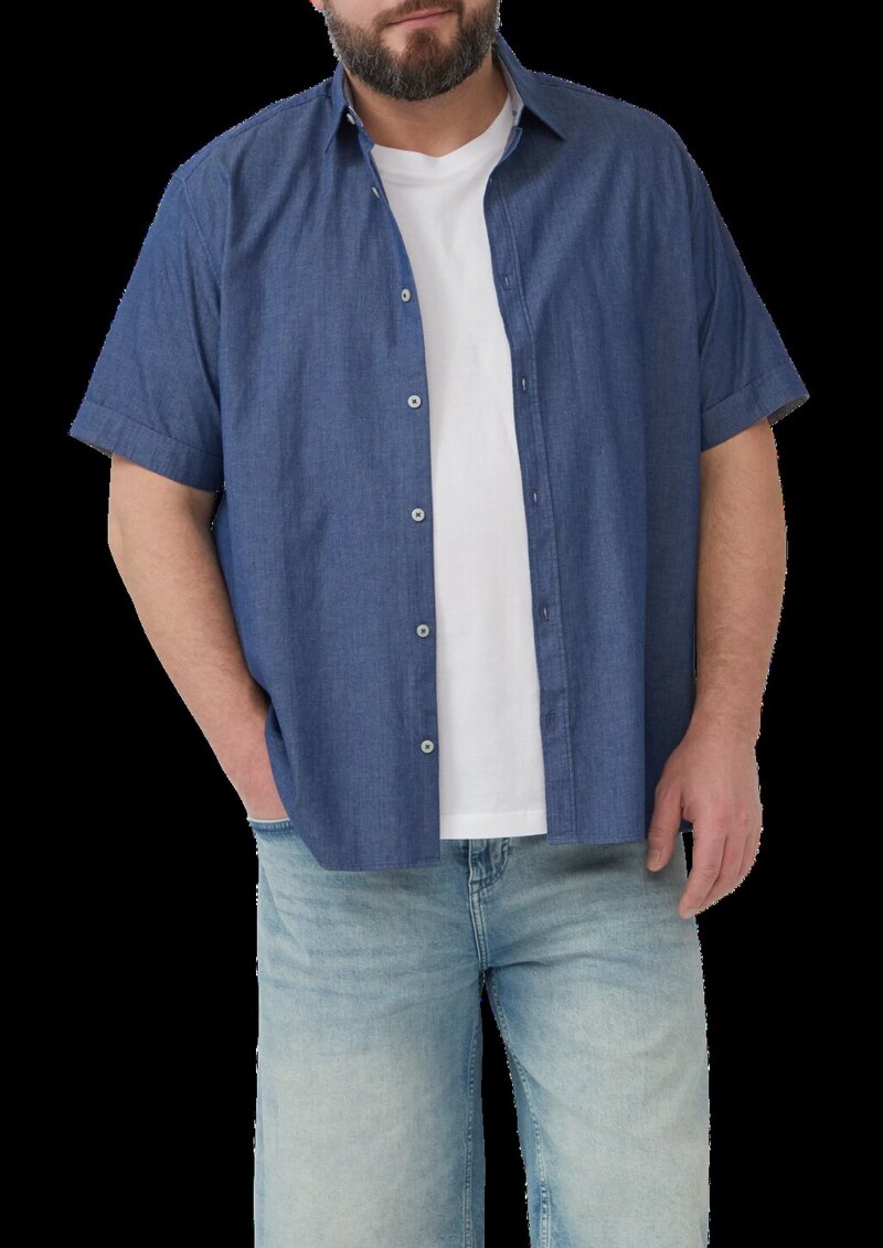 Regular Fit: Strukturiertes Kurzarmhemd aus Baumwolle mit Kentkragen