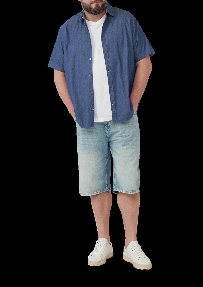 Regular Fit: Strukturiertes Kurzarmhemd aus Baumwolle mit Kentkragen