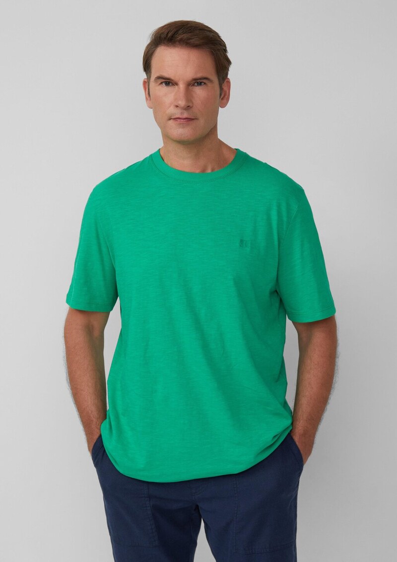 T-Shirt mit Flammgarnstruktur und Logo-Print