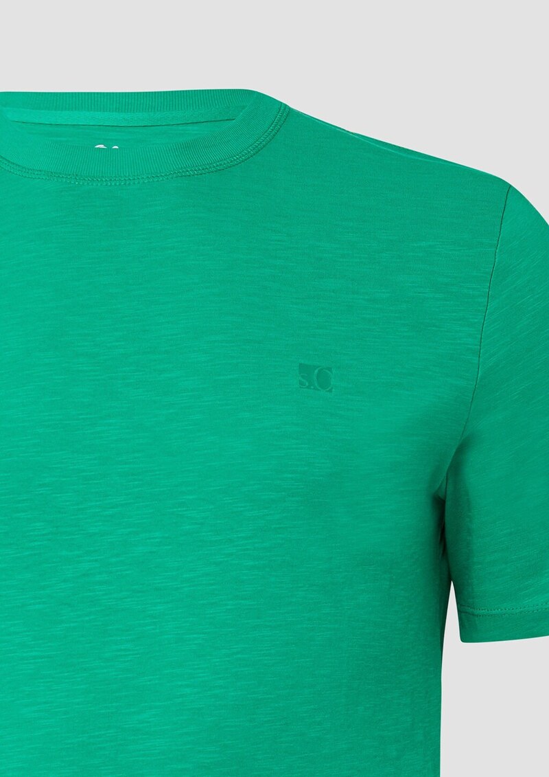 T-Shirt mit Flammgarnstruktur und Logo-Print