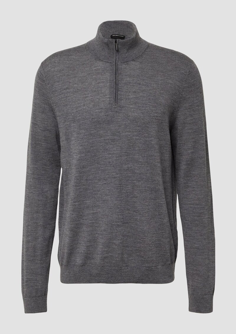 Strickpullover aus reiner Merinowolle mit Troyer-Kragen