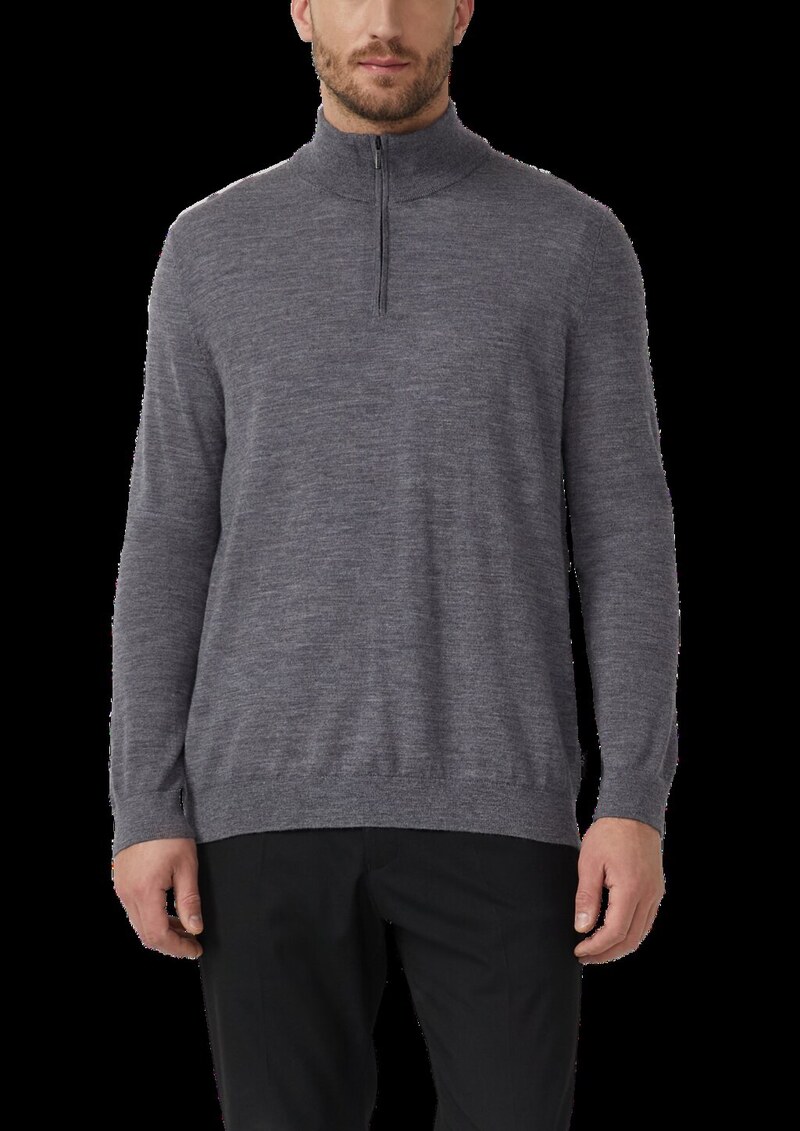 Strickpullover aus reiner Merinowolle mit Troyer-Kragen