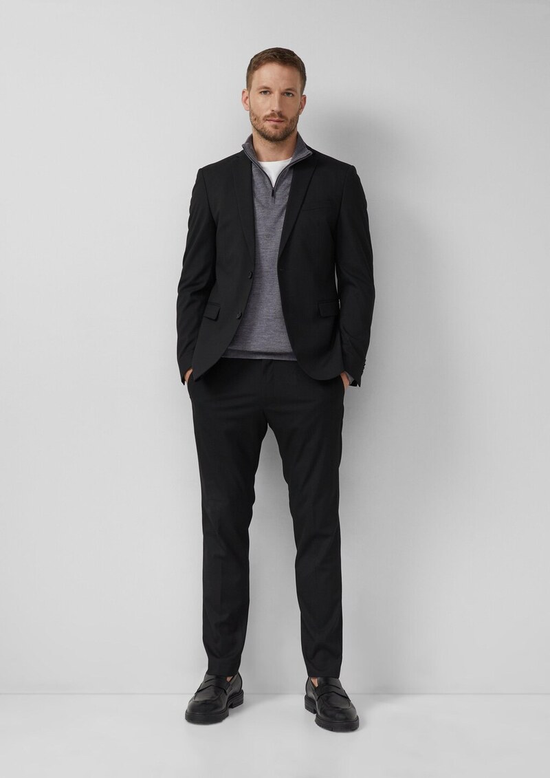 Strickpullover aus reiner Merinowolle mit Troyer-Kragen