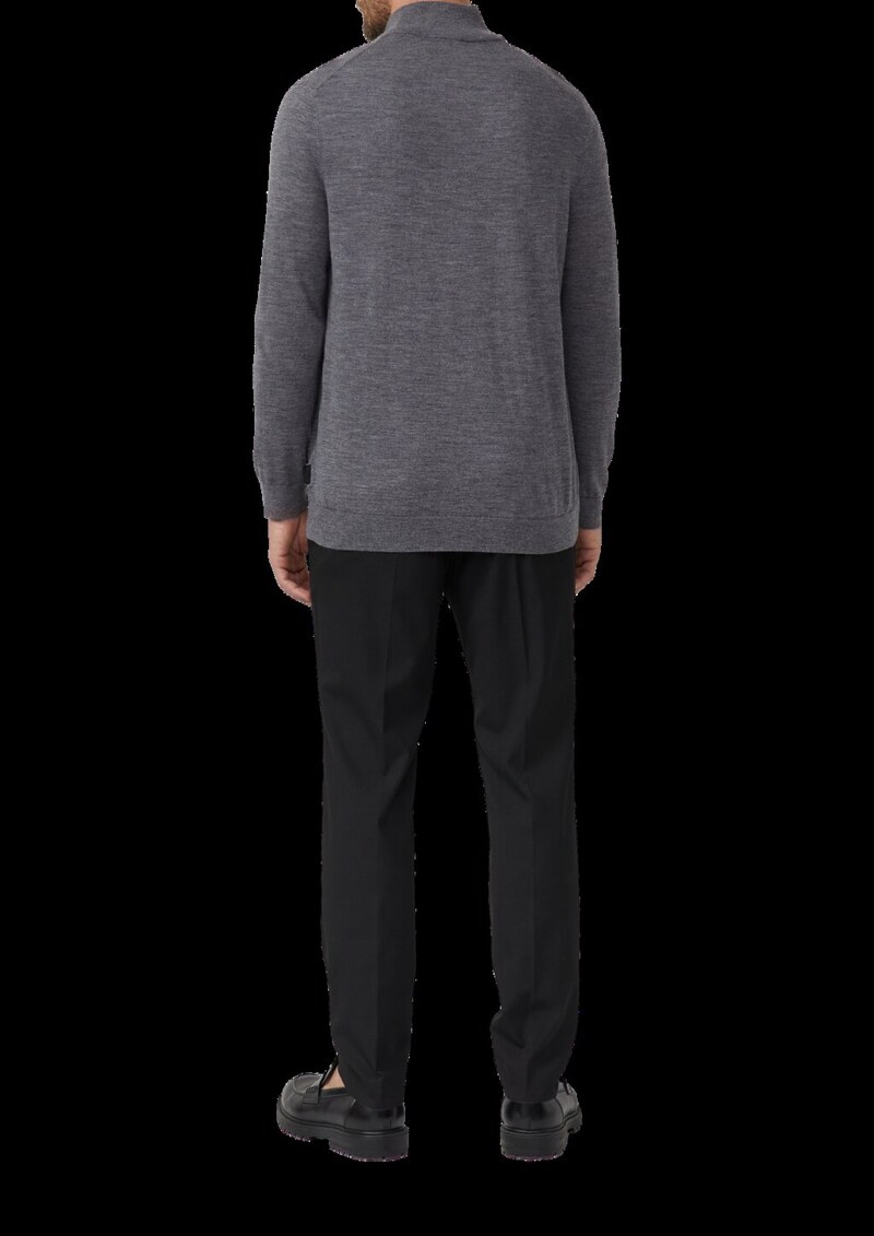 Strickpullover aus reiner Merinowolle mit Troyer-Kragen