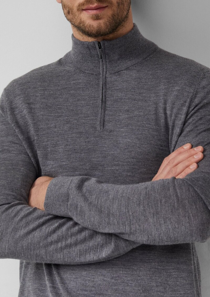 Strickpullover aus reiner Merinowolle mit Troyer-Kragen