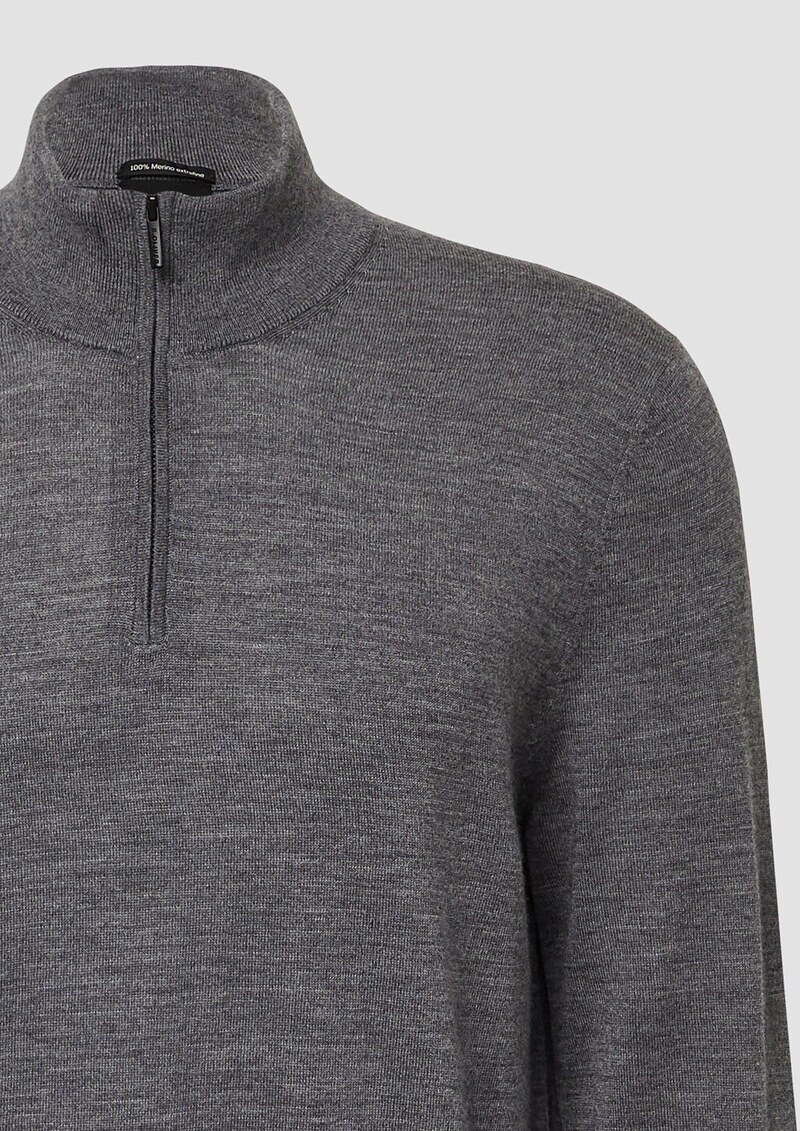 Strickpullover aus reiner Merinowolle mit Troyer-Kragen