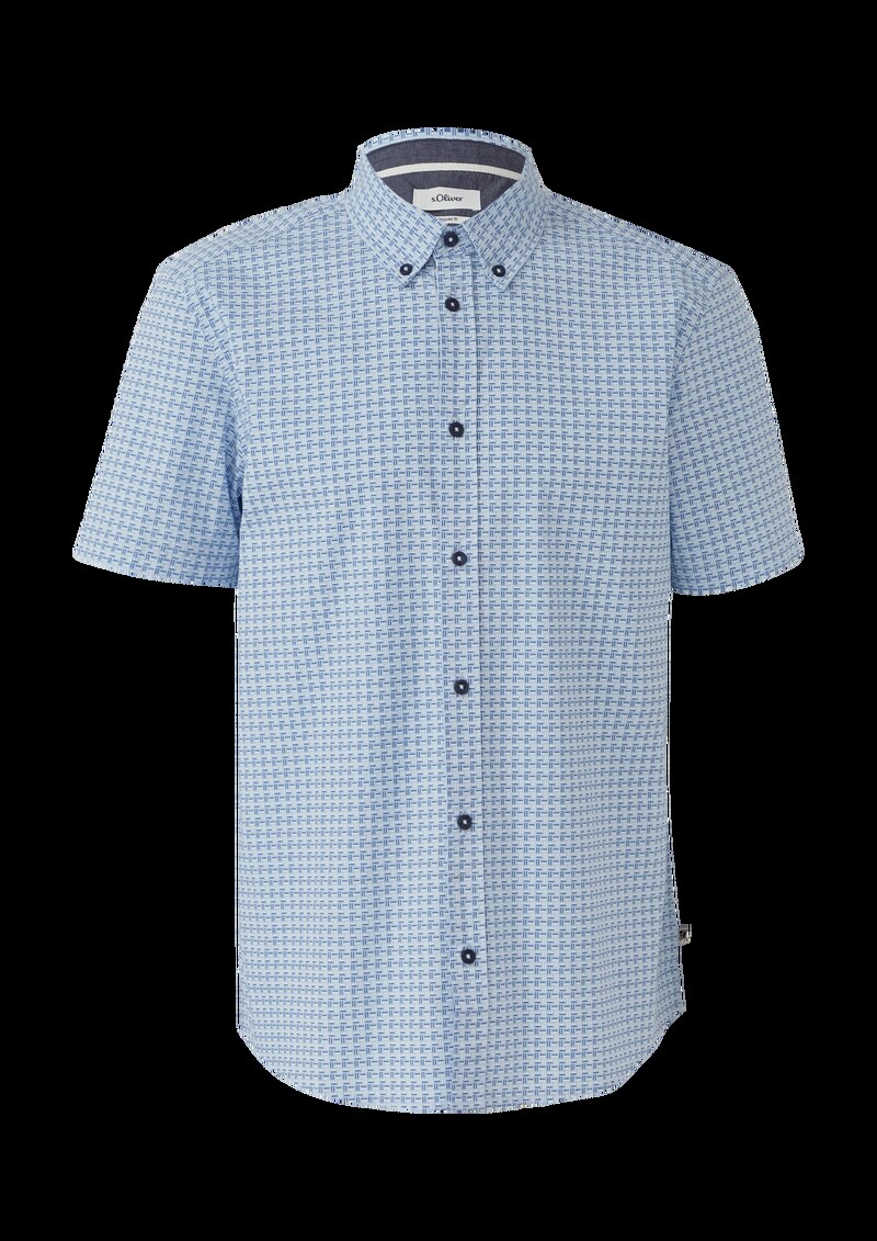 Regular Fit: Gemustertes Kurzarmhemd aus Baumwolle mit Button-Down-Kragen