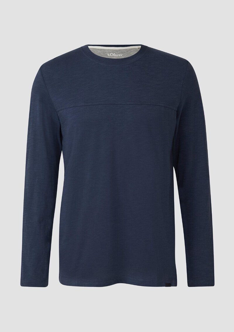 Flammgarn-Longsleeve mit Teilungsnaht und Label-Patch