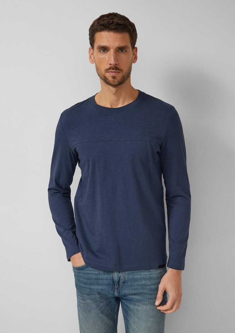 Flammgarn-Longsleeve mit Teilungsnaht und Label-Patch