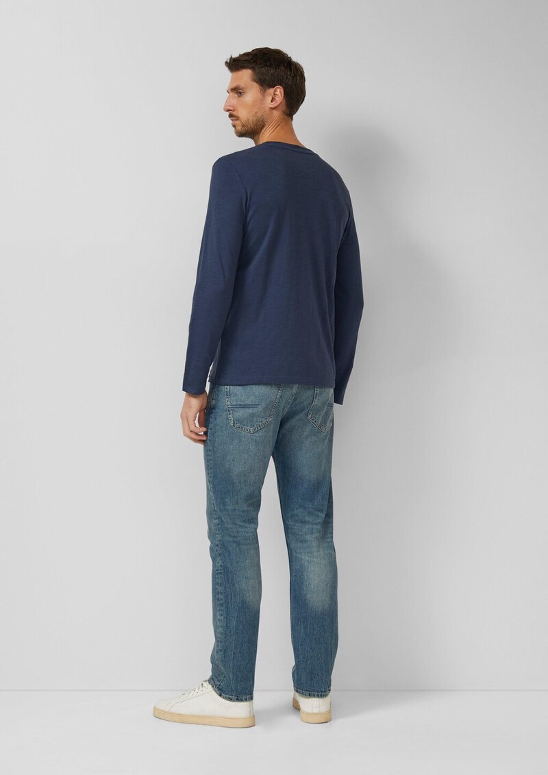 Flammgarn-Longsleeve mit Teilungsnaht und Label-Patch