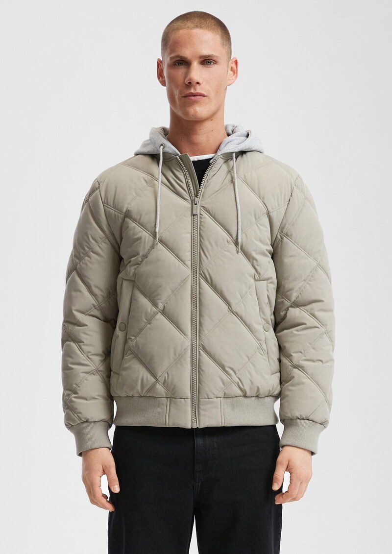 Wattierte Bomberjacke mit abnehmbarer Jerseykapuze