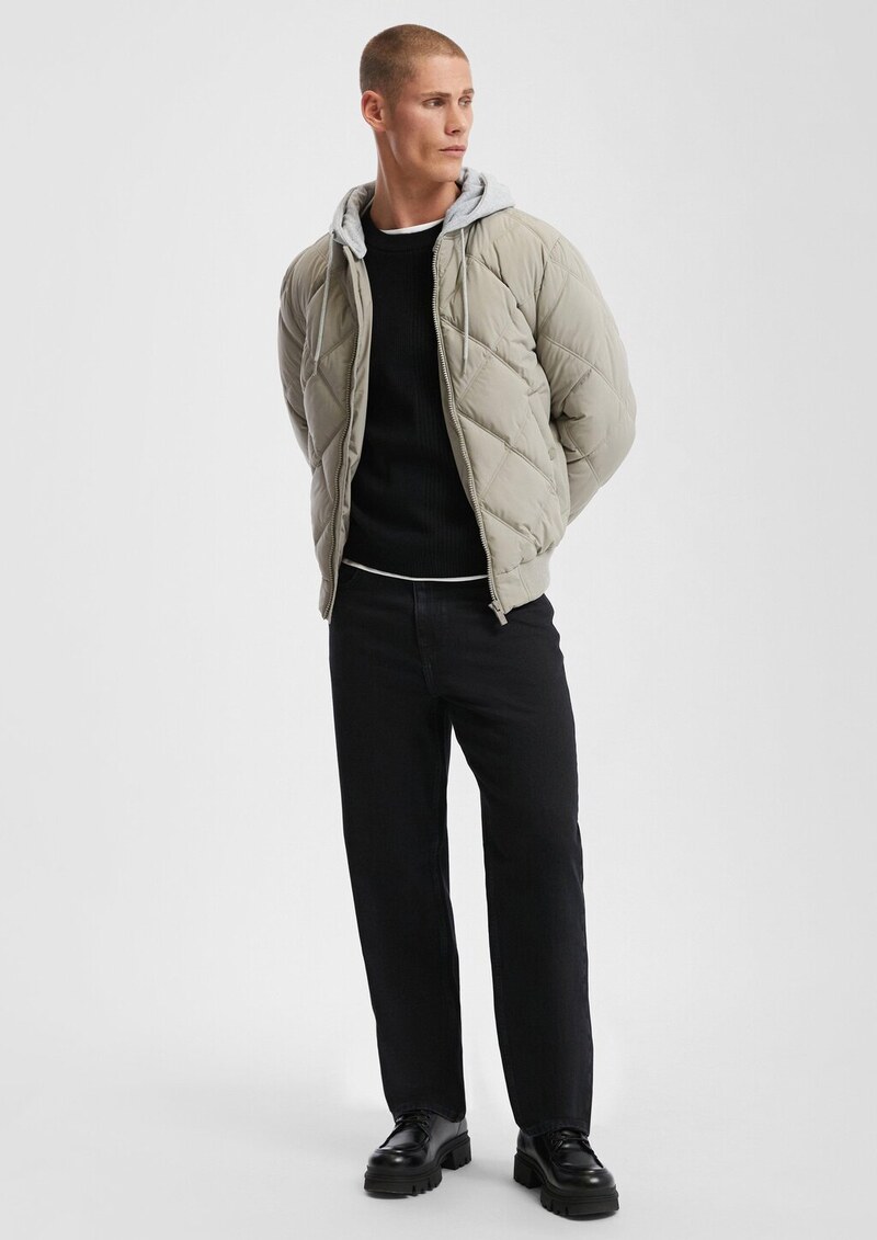 Wattierte Bomberjacke mit abnehmbarer Jerseykapuze