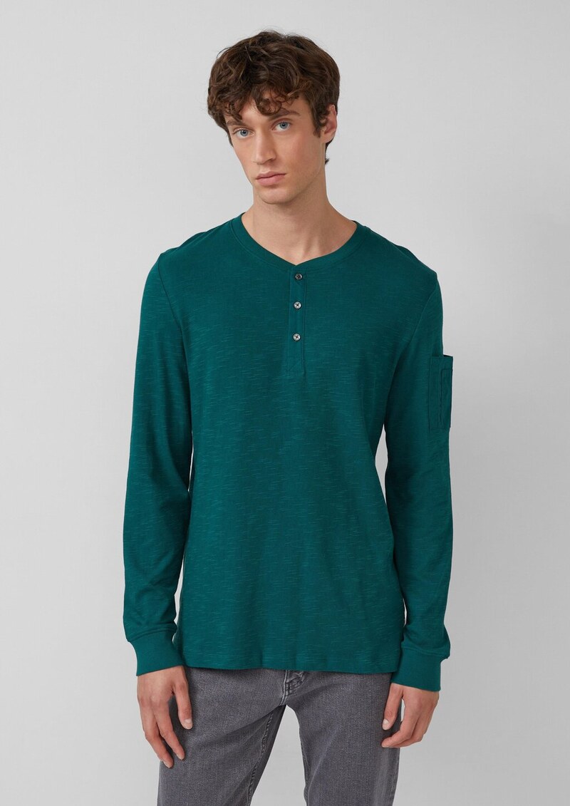 Henley-Longsleeve mit Flammgarnstruktur und Ärmeltasche