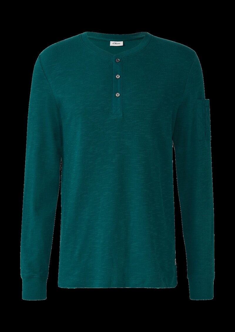 Henley-Longsleeve mit Flammgarnstruktur und Ärmeltasche
