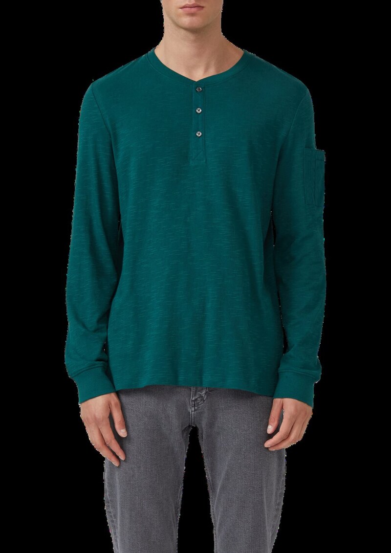 Henley-Longsleeve mit Flammgarnstruktur und Ärmeltasche