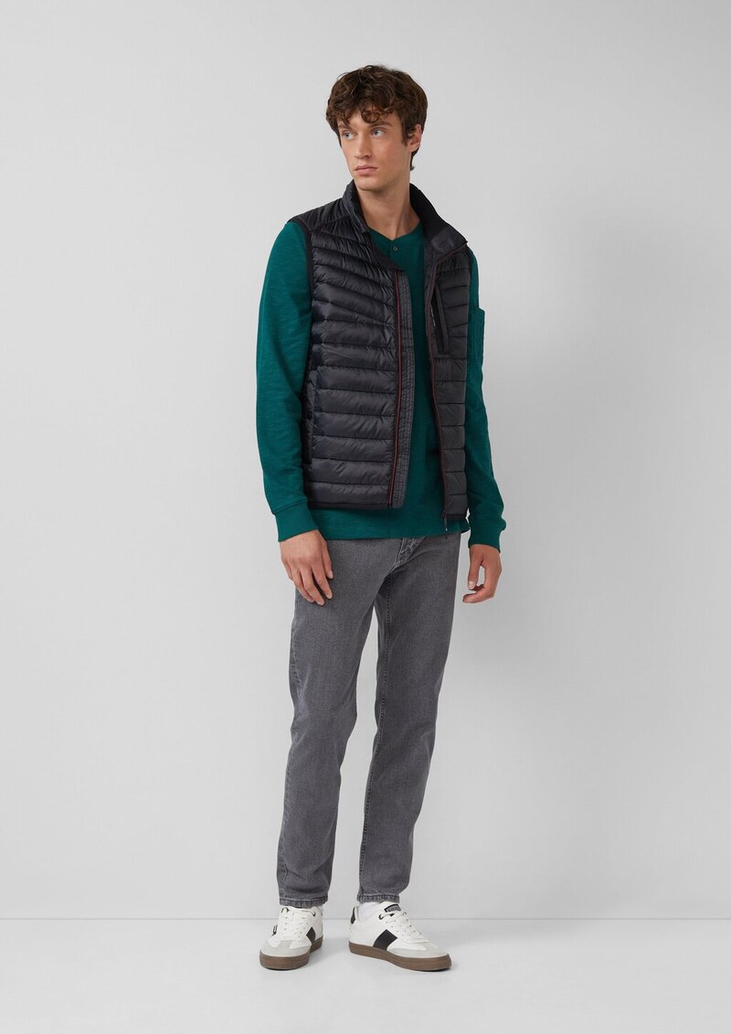 Henley-Longsleeve mit Flammgarnstruktur und Ärmeltasche