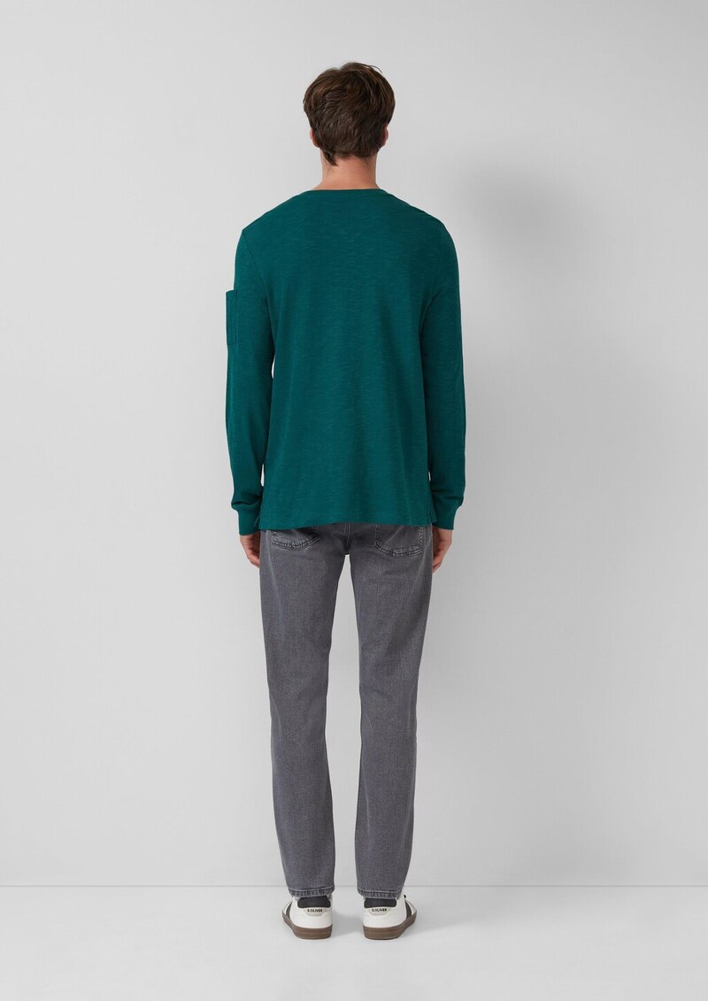 Henley-Longsleeve mit Flammgarnstruktur und Ärmeltasche