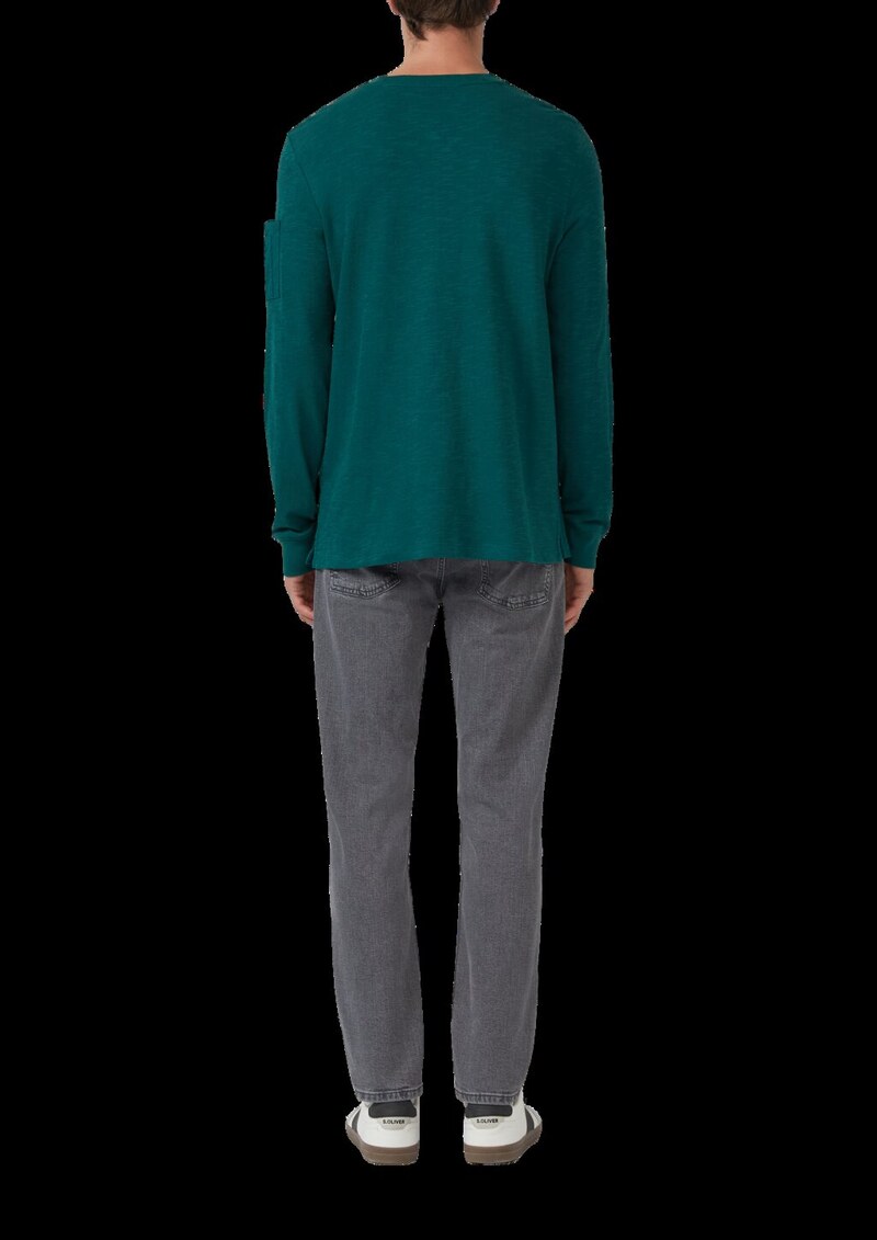 Henley-Longsleeve mit Flammgarnstruktur und Ärmeltasche