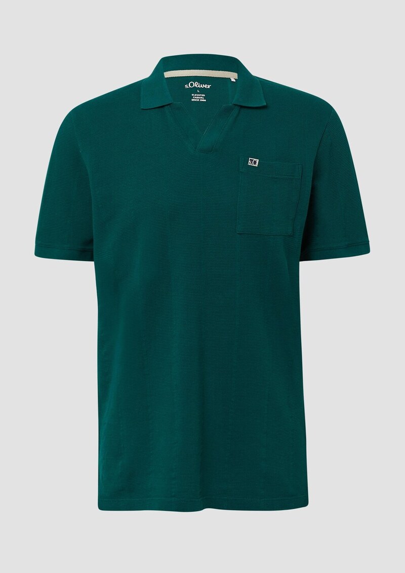 Poloshirt mit Struktur-Streifen und offenem Kragen