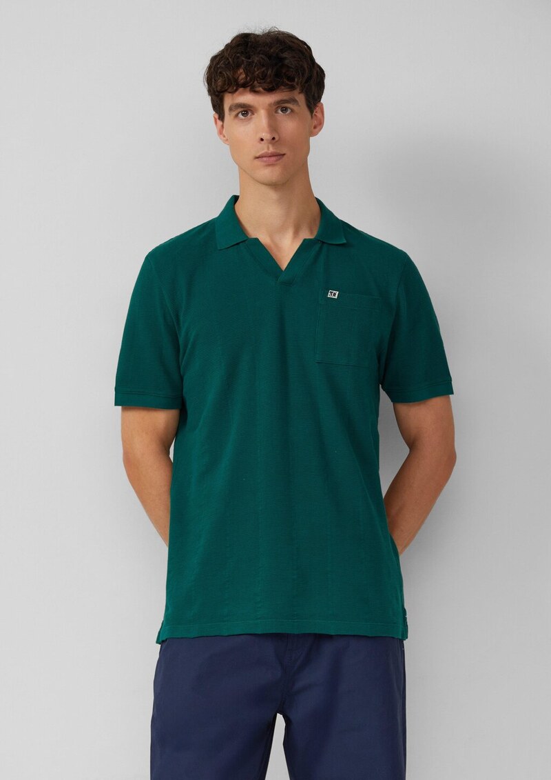 Poloshirt mit Struktur-Streifen und offenem Kragen