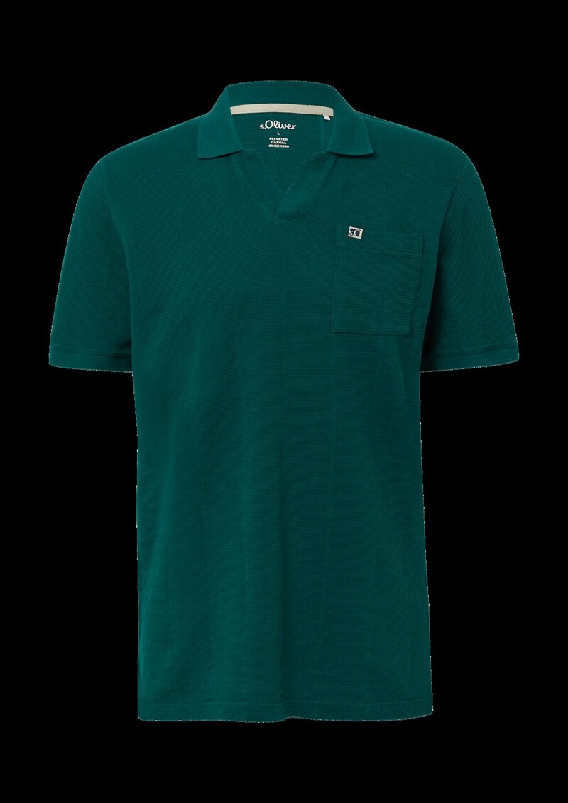 Poloshirt mit Struktur-Streifen und offenem Kragen
