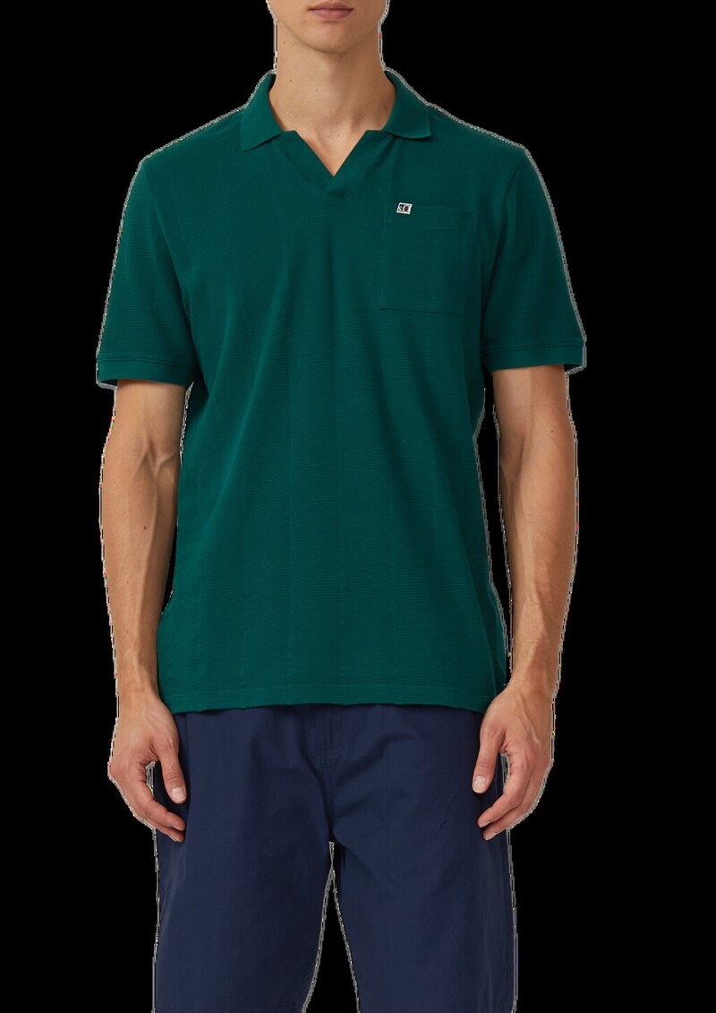 Poloshirt mit Struktur-Streifen und offenem Kragen