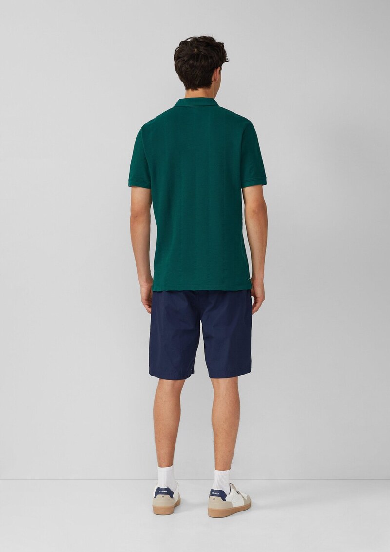 Poloshirt mit Struktur-Streifen und offenem Kragen