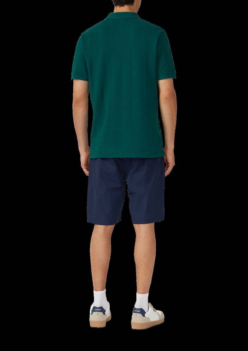 Poloshirt mit Struktur-Streifen und offenem Kragen