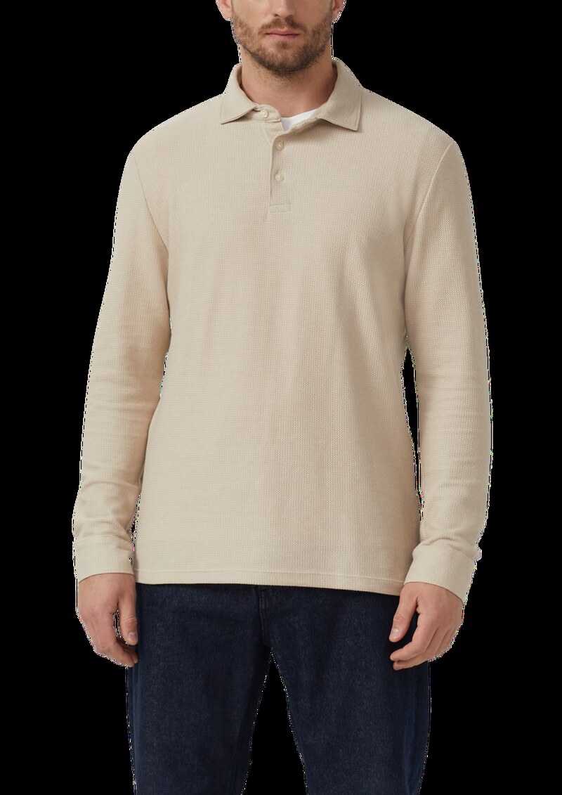 Weiches Langarm-Poloshirt aus strukturiertem Jacquard