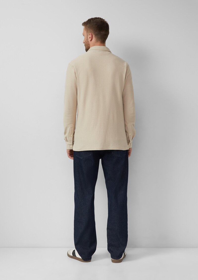 Weiches Langarm-Poloshirt aus strukturiertem Jacquard