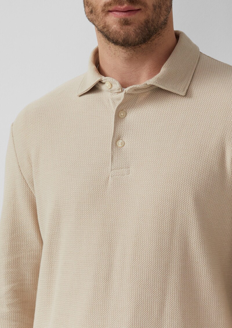 Weiches Langarm-Poloshirt aus strukturiertem Jacquard